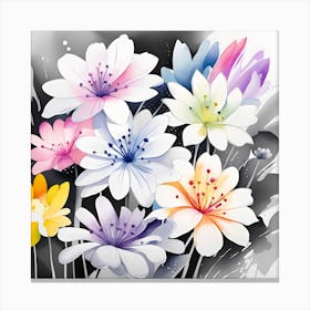 Flowers In A Vase Monochromatic Watercolor Canvas Print