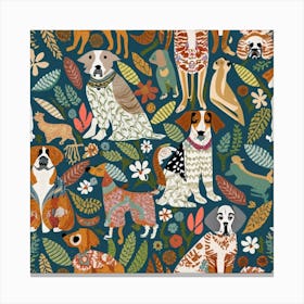 Dogs And Flowers : William Morris Inspired Dogs Collection Art Print Canvas Print