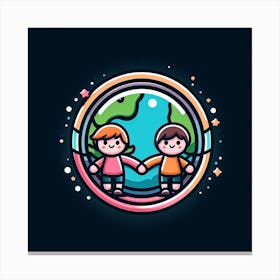 Kids Holding Hands Around The Earth Premium Vector Canvas Print