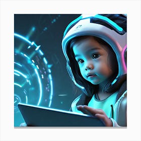 Young Girl Using A Tablet Computer Canvas Print