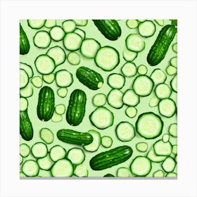 Cucumbers On A Green Background Canvas Print
