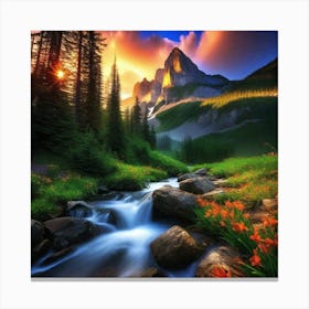 Mountain Stream At Sunset 1 Canvas Print