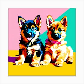 German Shepherd Pups, This Contemporary art brings POP Art and Flat Vector Art Together, Colorful Art, Animal Art, Home Decor, Kids Room Decor, Puppy Bank - 161 Canvas Print