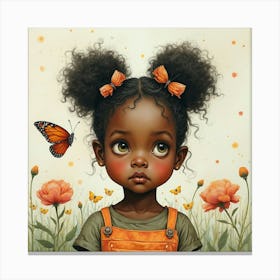 Cute Girl And Butterfly Canvas Print