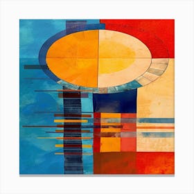 Abstract painting of a sun and a circle with a blue background, Abstract Painting. Canvas Print