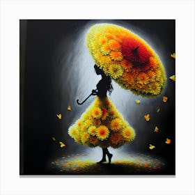 Woman With An Umbrella Flower Painting Canvas Print