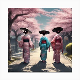 Three Geisha Women In Kimono Canvas Print