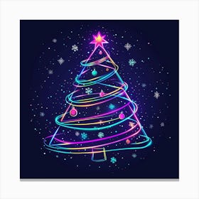 Vector Illustration Glowing Neon Christmas Tree Lienzos