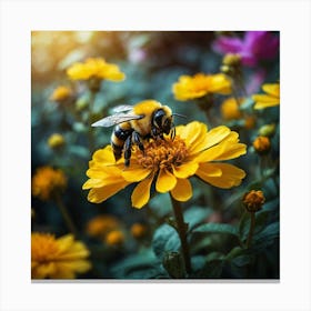 Bee On A Flower Canvas Print