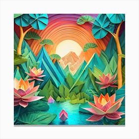 Firefly Beautiful Modern Abstract Lush Tropical Jungle And Island Landscape And Lotus Flowers With A (5) Canvas Print