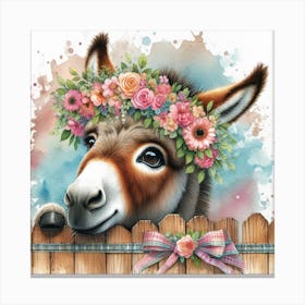 Donkey With Flowers 10 Canvas Print