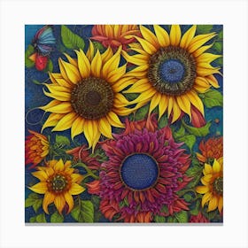 Sunflowers And Butterflies 27 Canvas Print