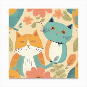 Cute Cats And Birds Canvas Print