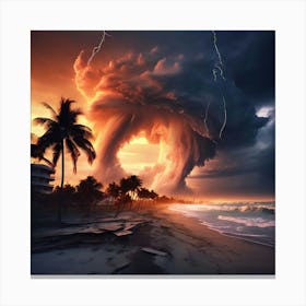 Hurricane crashes on beach with huge tornado, big seas Canvas Print