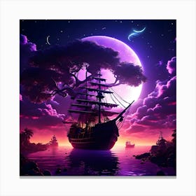 Ship In The Moonlight Canvas Print