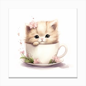 Cute Kitten In A Teacup Canvas Print