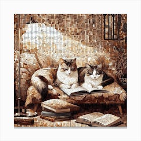 Reading Cats Mosaic Canvas Print