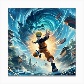 An Eye Catching Anime Style Digital Painting Featuring Naruto Unleashing Rasengan Set Against The Background Of Hidden Under The Sea And Visual Effects Like Explosions 2 Canvas Print