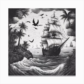 Pirate Ship In The Ocean Canvas Print