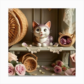 Cat And Roses Canvas Print