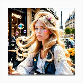 Eiffel Tower cafe girl Canvas Print