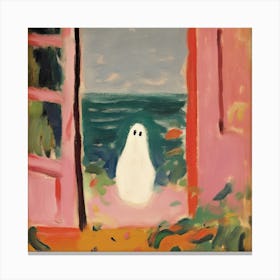 Open Window With A Ghost, Matisse Style, Spooky Halloween Square 4 Canvas Print