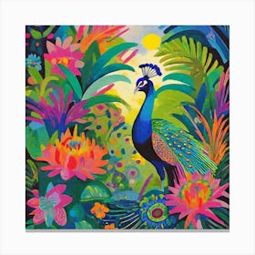 Peacock In The Jungle 9 Canvas Print