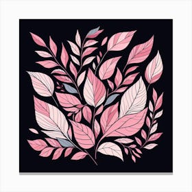 Pink Leaves On Black Background 5 Canvas Print