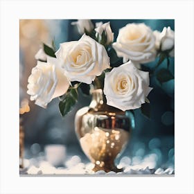 White Roses with Fallen Petals Canvas Print