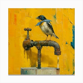 Bird On A Faucet 4 Canvas Print