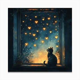 Dreamy Night Sky with Heart Stars Cat 13 Canvas Print