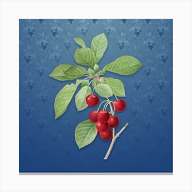 Vintage Cherry Botanical on Bahama Blue Pattern n.2013 Canvas Print