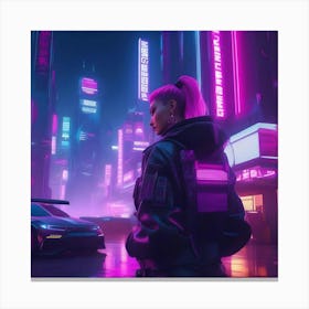 Girl In A Neon City Canvas Print