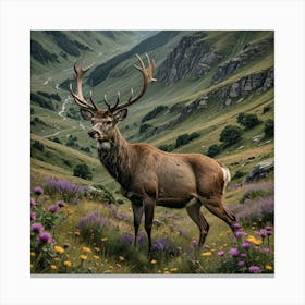 Stag Deer On Mountainside Canvas Print