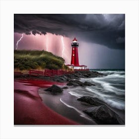 Lightning Storm At The Lighthouse Canvas Print