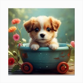 Puppy In A Wagon Canvas Print