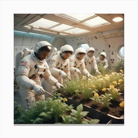 Astronauts Tending To Plants In A Space Station Garden Canvas Print