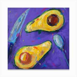 Avocado, Knife, Spoon Square Canvas Print
