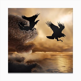 MONSTER FISH CHASE SPIRIT BIRDS Canvas Print