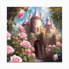 Castle Rose Garden with Pink Roses 1 Canvas Print