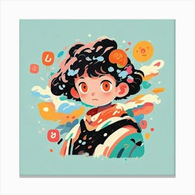 AI-inspired character, Instagram icon, deformation, Akira Toriyama, vintage colors, minimalist, simple logo Canvas Print