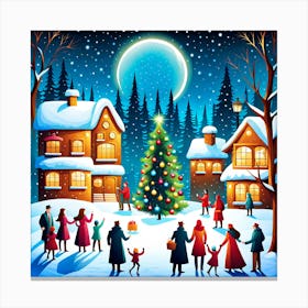 Christmas In The Village, Christmas Tree art, Christmas Tree, Christmas vector art, Vector Art, Christmas art, Christmas Canvas Print