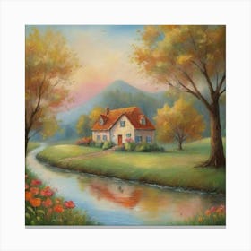 House By The Stream 1 Canvas Print