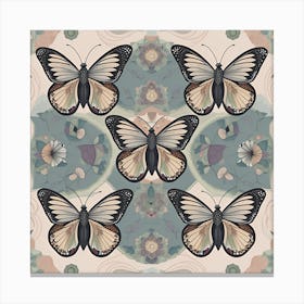 Butterflies On A Blue Background Canvas Print