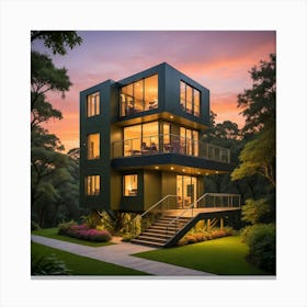 Modern House At Dusk 3 Canvas Print