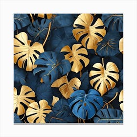 Golden and blue leaves of Monstera 1 Canvas Print