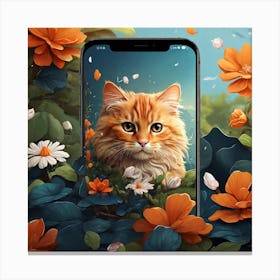 Orange Cat In Flowers 1 Canvas Print