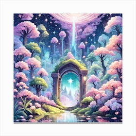 A Fantasy Forest With Twinkling Stars In Pastel Tone Square Composition 231 Canvas Print