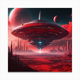 Alien Spaceship Red Canvas Print