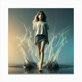 Girl Walking In Water Canvas Print